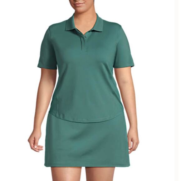 LANDS’ END Women’s Short Sleeve High Impact Polo (1X, green) - Picture 1 of 5